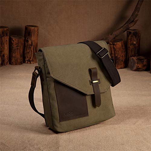 VASCHY Bolsos Hombre Bandolera, Bolso Bandolera Pequeño Bolsa Mensajero Vintage Bolsos Hombre Piel Lona Bolsos Messenger para Escuela Trabajo Viajes Caqui