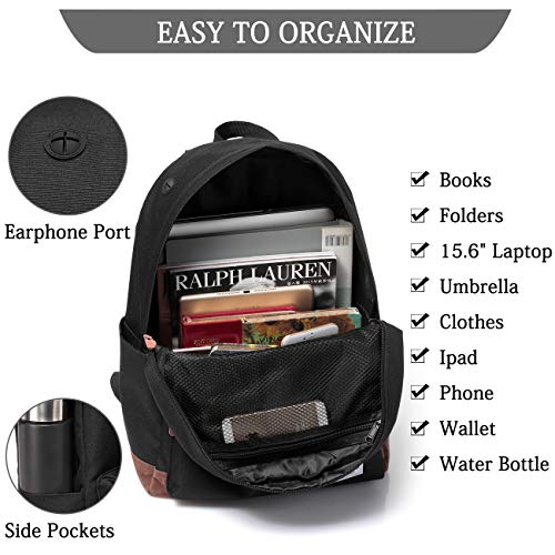 VASCHY Mochila Escolar,Mochila Hombre Mujer Adolescente Resistente al Agua Mochila Casual para Portatil de 15.6 Pulgadas para Instituto Universidad Viaje Negra