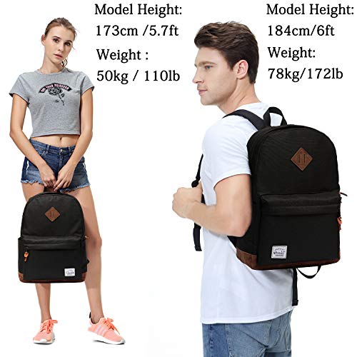 VASCHY Mochila Escolar,Mochila Hombre Mujer Adolescente Resistente al Agua Mochila Casual para Portatil de 15.6 Pulgadas para Instituto Universidad Viaje Negra