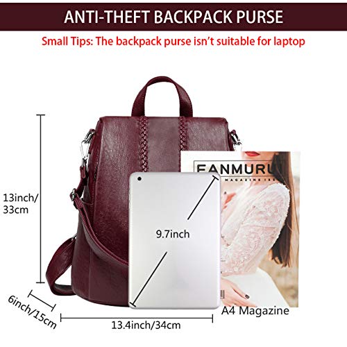 VASCHY Mochila Mujer, Mochila Antirobo Bolsos Mochila Mujer Piel Mochilas Universitarias Impermeable Bolsos Bandolera Casual para Escuela Trabajo Viajes Borgoña