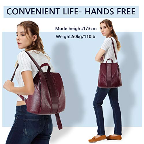VASCHY Mochila Mujer, Mochila Antirobo Bolsos Mochila Mujer Piel Mochilas Universitarias Impermeable Bolsos Bandolera Casual para Escuela Trabajo Viajes Borgoña