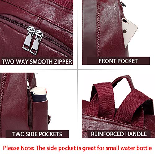 VASCHY Mochila Mujer, Mochila Antirobo Bolsos Mochila Mujer Piel Mochilas Universitarias Impermeable Bolsos Bandolera Casual para Escuela Trabajo Viajes Borgoña