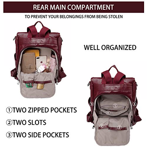 VASCHY Mochila Mujer, Mochila Antirobo Bolsos Mochila Mujer Piel Mochilas Universitarias Impermeable Bolsos Bandolera Casual para Escuela Trabajo Viajes Borgoña