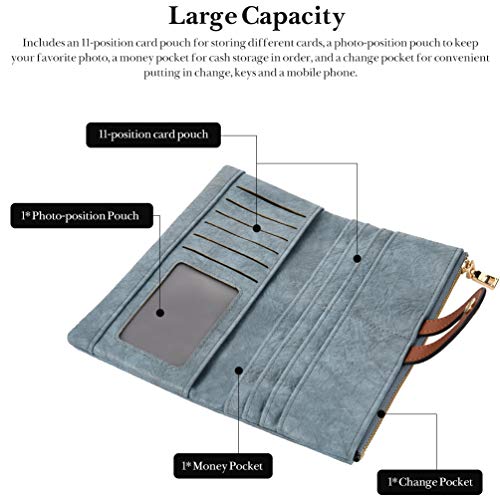 VBIGER Cartera Larga para Mujer Cremallera con Cepillo antirrobo de Moda PU Oficina