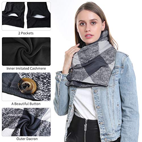 VBIGER Hombres y Mujeres Bufanda Invierno Grueso Cálido Otoño bufanda de Invierno Paño con 2 Bolsillos con Cremallera Azul