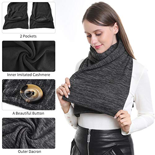 VBIGER Hombres y Mujeres Bufanda Invierno Grueso Cálido Otoño bufanda de Invierno Paño con 2 Bolsillos con Cremallera Gris