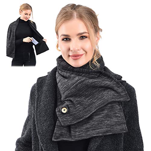 VBIGER Hombres y Mujeres Bufanda Invierno Grueso Cálido Otoño bufanda de Invierno Paño con 2 Bolsillos con Cremallera Gris