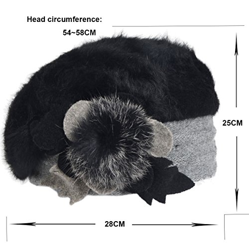 VECRY Mujeres Lana Boinas Angola Gorro Casquete Invierno Sombrero (Negro)