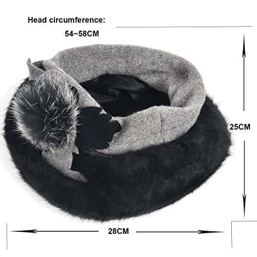 VECRY Mujeres Lana Boinas Angola Gorro Casquete Invierno Sombrero (Negro)