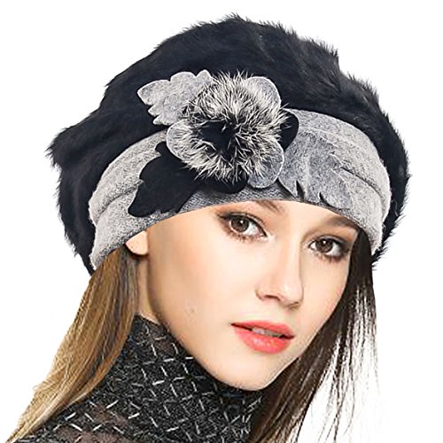 VECRY Mujeres Lana Boinas Angola Gorro Casquete Invierno Sombrero (Negro)