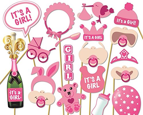 Veewon – Utilería para fotos de fiesta de nacimiento de niña o como decoración de fiesta de bienvenida para recién nacida, juego de 20 piezas, color rosa