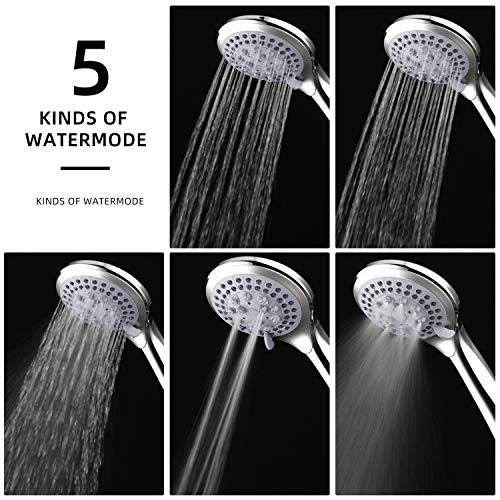 VEHHE Alcachofa Ducha con Manguera 1,5 m, Boquilla de ducha cromo que aumenta la presión Spray con 5 modos Baño de ahorro de agua