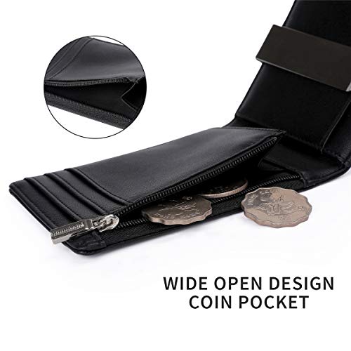 Vemingo Cartera para Hombre con Clip,Monedero con RFID Bloqueo para Tarjetas de Crédito Portamonedas Ligeros para Hombre/Adolescente Negro