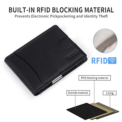 Vemingo Cartera para Hombre con Clip,Monedero con RFID Bloqueo para Tarjetas de Crédito Portamonedas Ligeros para Hombre/Adolescente Negro