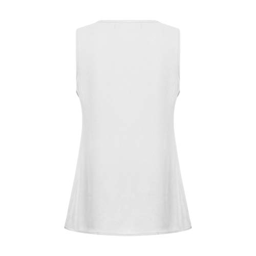 VEMOW Cami Tops Camiseta con Cuello en V para Mujer Camiseta sin Mangas Chaleco de Verano Blusa Talla Grande(Blanco,L)