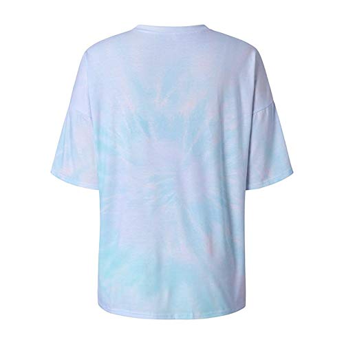 VEMOW Camiseta de Mujer Manga Corta 3D Patrón Impreso Estrella Sol Luna, Primavera Verano Azul Blusa Camisa Cuello Redondo Basica Camiseta Moda Tops Casual Suelta Fiesta T-Shirt(H,M)