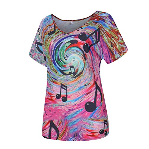 VEMOW Camiseta de Mujer Manga Corta Suelta con Cuello en V, Verano Viento De Playa Estampado Floral Informal Moda Vintage Basica Blusa Superior Jersey Camisetas Mujer Fiesta Tops Plus Size(H,M)