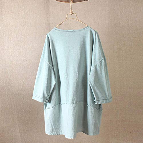 VEMOW Camiseta Pullover Sudaderas Mujer Casual Cuello en V Manga Larga Dibujos Animados Pájaro Impreso Suelto Lino Camisa Bolsillo Blusa Tops Camisa(Verde,XL)