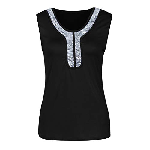 VEMOW Camisetas Moda Mujer Casual Lentejuelas de Manga Corta con Cuello en v Tops Blusa Casual Camiseta(T Black,S)