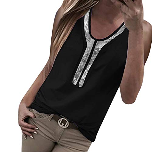 VEMOW Camisetas Moda Mujer Casual Lentejuelas de Manga Corta con Cuello en v Tops Blusa Casual Camiseta(T Black,S)