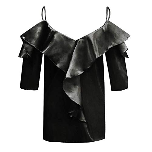 VEMOW Camisole Blusas Tirantes de poliéster para Mujer con Cuello en V Halter con Volantes Camiseta(Negro,XXL)