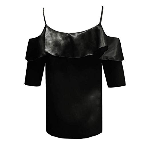 VEMOW Camisole Blusas Tirantes de poliéster para Mujer con Cuello en V Halter con Volantes Camiseta(Negro,XXL)