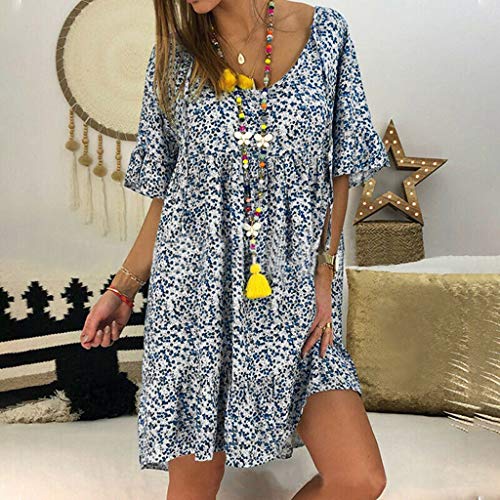 VEMOW Faldas Mujer Vestido Suelto De Gasa con Cuello Redondo y Volantes De Manga Corta para Mujer Vestido(Rosado,4XL)