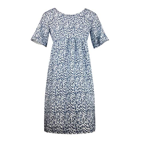 VEMOW Faldas Mujer Vestido Suelto De Gasa con Cuello Redondo y Volantes De Manga Corta para Mujer Vestido(Rosado,4XL)