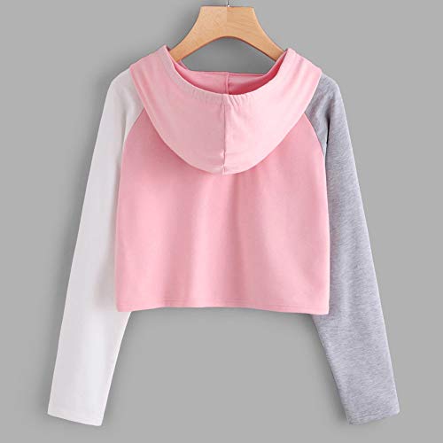 VEMOW Las Mujeres Sudadera con Capucha Cortas Lindo Gato Negro Impreso Crop Tops Sweatshirt, Encapuchado Camisa Manga Larga Pullover Blusa Otoño Invierno Elegantes Moda Deportivas Estilo(H Rosado,M)