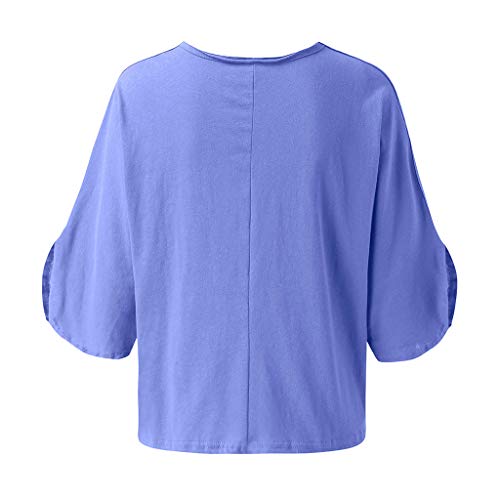 VEMOW Mujeres Casual Tallas Grandes Camiseta Cuello en v  Sólido Manga de Tres Cuartos Camiseta Suelto Túnica Tops de Verano Blusas OtoñO Primavera Nueva Mejor Venta(Azul,XL)