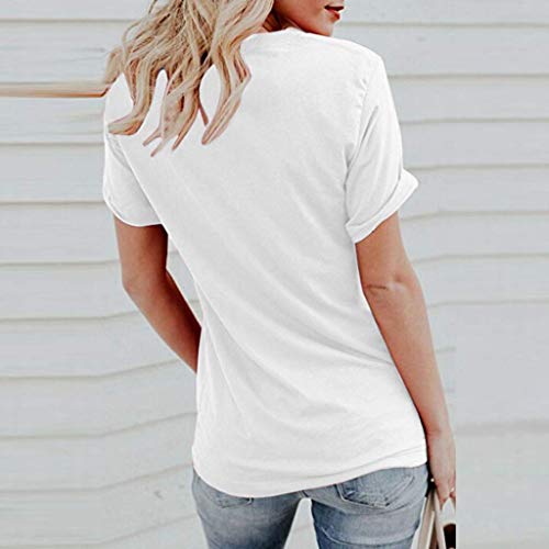 VEMOW Tops Mujer Camiseta Blusas Suelta de Manga Corta con Estampado de Hojas para Mujer Informal con Cuello de Pico Tops(Blanco,S)