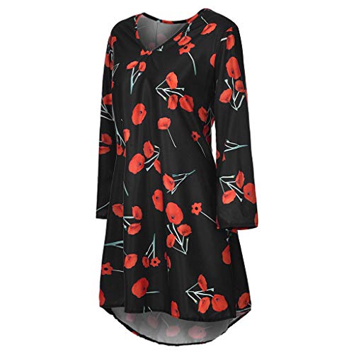 VEMOW Vestido Mujer Faldas Ropa de Verano con Mangas Tres Cuartos y Estampado Suelto para Mujer(A Negro,2XL)