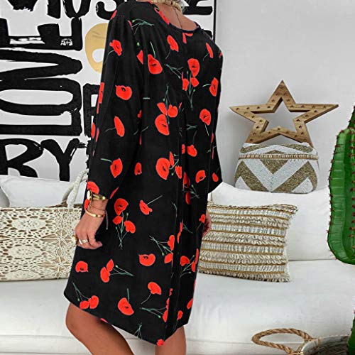 VEMOW Vestido Mujer Faldas Ropa de Verano con Mangas Tres Cuartos y Estampado Suelto para Mujer(A Negro,2XL)