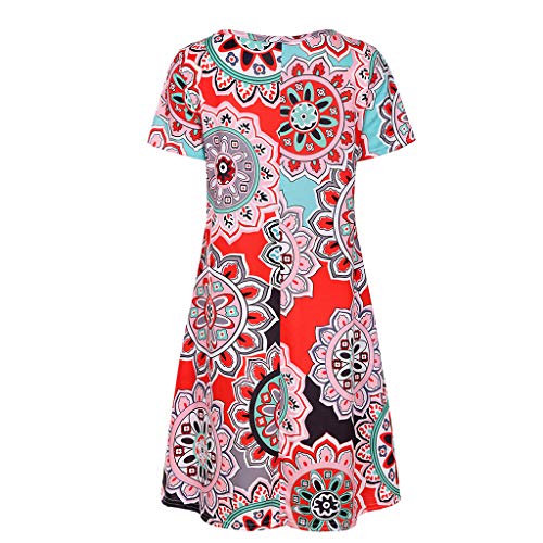 VEMOW Vestido Mujer Mujeres Verano Manga Corta Floral Bolsillos Impresos Vestido de oscilación Ocasional de Sundress(B Naranja,M)