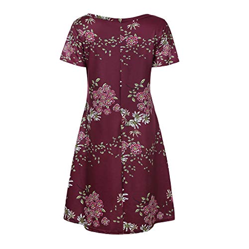 VEMOW Vestido Mujer Mujeres Verano Manga Corta Floral Bolsillos Impresos Vestido de oscilación Ocasional de Sundress(B Naranja,M)