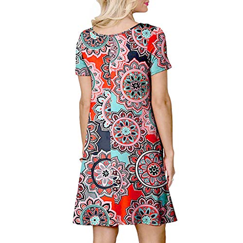 VEMOW Vestido Mujer Mujeres Verano Manga Corta Floral Bolsillos Impresos Vestido de oscilación Ocasional de Sundress(B Naranja,M)
