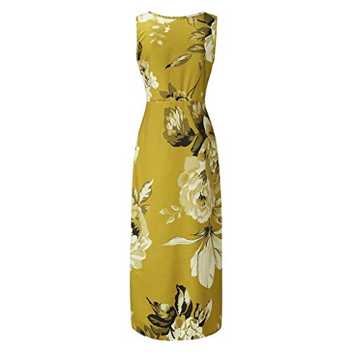 VEMOW Vestido Mujer Verano Informal sin Mangas con Estampado Impresión Floral Irregular sin Mangas para Mujer Comodo Dress Play Vestir Sundress(Amarillo,L)