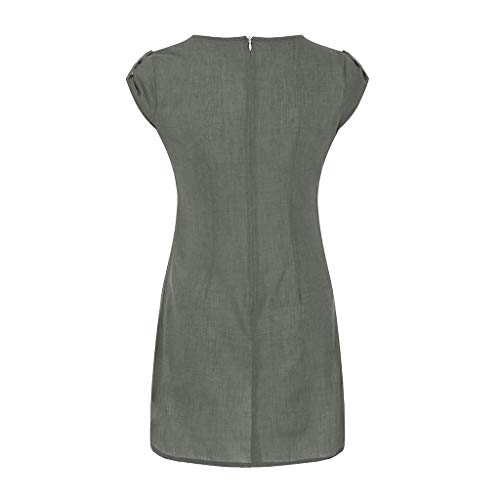 VEMOW Vestido Mujer Vestimenta Casual para Mujer Bolsillos con Volantes sólidos O-Cuello Vestidos abotonados para decoración(G Gray,L)
