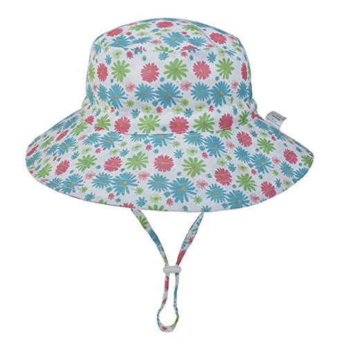 Verano bebé Sombrero para el Sol niños Gorra niños Unisex Playa niñas Sombreros de Cubo Dibujos Animados Infantil protección UV -Blue flower-1-6-36 Months Baby