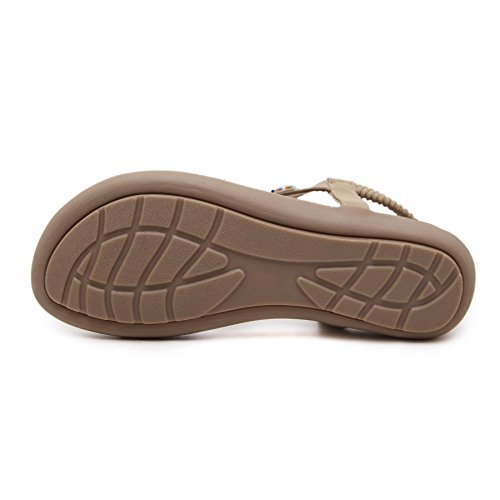 Verano del Las Sandalias Flip-Flops Playa Zapatos,TieNew Indumentaria Femenina Dulce con Cuentas de Clip del Dedo del pie de Las Sandalias Pisos Espina de Pescado de Bohemia