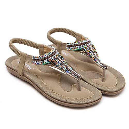 Verano del Las Sandalias Flip-Flops Playa Zapatos,TieNew Indumentaria Femenina Dulce con Cuentas de Clip del Dedo del pie de Las Sandalias Pisos Espina de Pescado de Bohemia