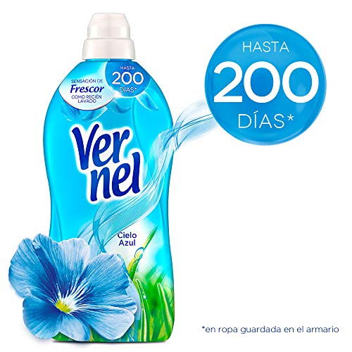 Vernel Detergente Suavizante Concentrado Ropa Cielo Azul, 57 Dosis - Total 456 Lavados (10.4 L), Pack de 8