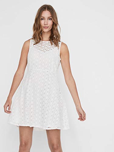 Vero Moda Vmallie Lace S/l Short Dress Noos Vestido Formal, Blanco como La Nieve, Mujer