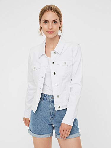 Vero Moda Vmhot SOYA LS Denim Jacket Mix Noos Chaqueta, Blanco (Bright White Bright White), 42 (Talla del Fabricante: Large) para Mujer