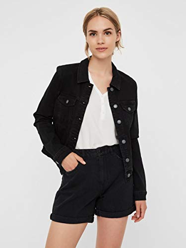 Vero Moda Vmhot SOYA LS Denim Jacket Mix Noos Chaqueta, Negro (Black Black), 36 (Talla del Fabricante: X-Small) para Mujer