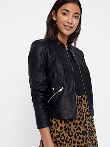 Vero Moda Vmkhloe Favo Faux Leather Jacket Noos Chaqueta, Negro (Black), 38 (Talla del fabricante: Small) para Mujer