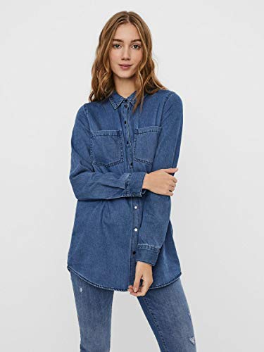 Vero Moda VMMILA LS Long Shirt Mix GA Noos Blusas, Medio De Mezclilla Azul, XS para Mujer