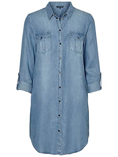 Vero Moda Vmsilla LS Short Dress Lt Bl Noos Ga Vestido, Azul (Light Blue Denim Light Blue Denim), 38 (Talla del Fabricante: Small) para Mujer