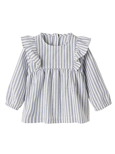 VERTBAUDET Blusa de algodón y Lino para bebé niña Azul Claro A Rayas 6M-67CM