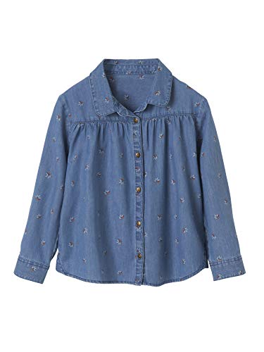 VERTBAUDET Blusa Vaquera para niña con Estampado de Flores Azul Oscuro Lavado 14A